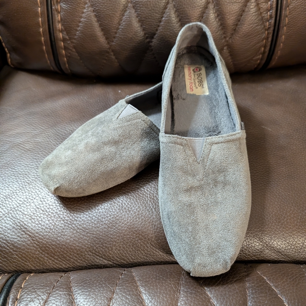 BOBS from Skechers Keep It Cozy Charcoal Plush Slip-On Flats - Women’s 8 Wide